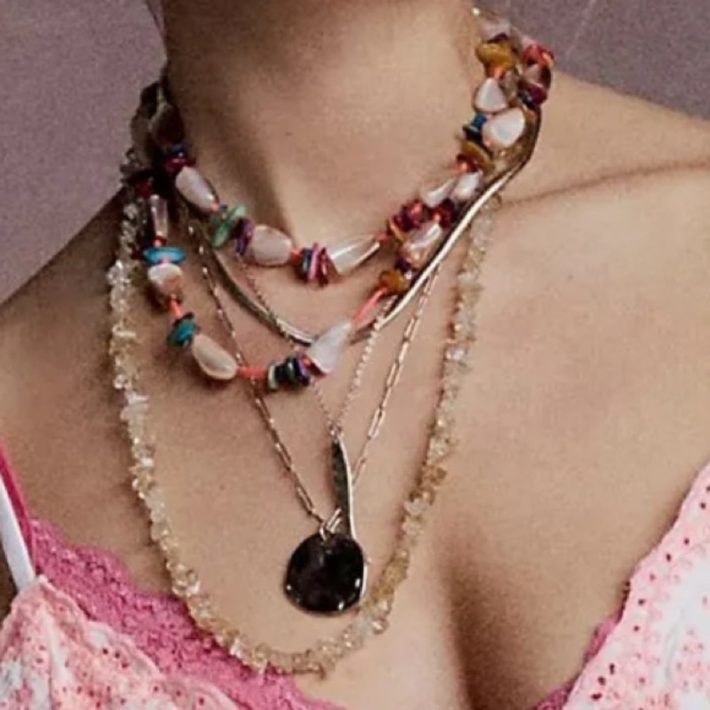 nwt FREE PEOPLE ARIANA OST The Market Necklace in Neon Green